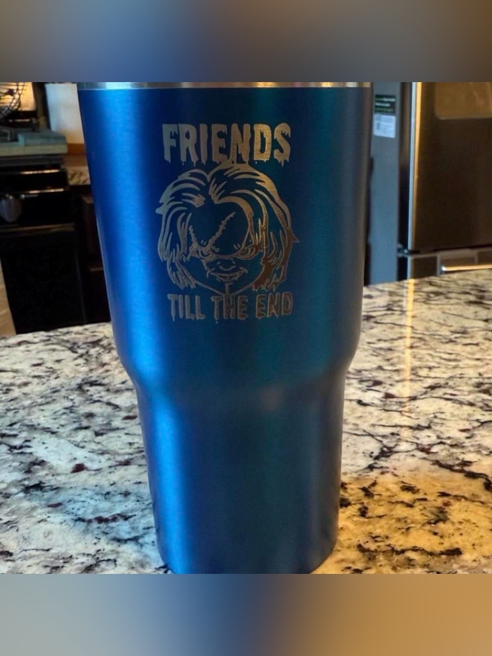 Blue Stainless Steel Travel Tumbler - Friends Till The End engraved handmade